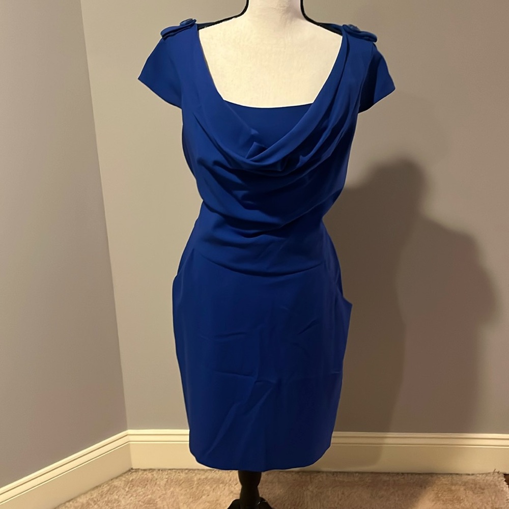 Calvin Klein Blue Sheath Mini Dress with Cowl Neck